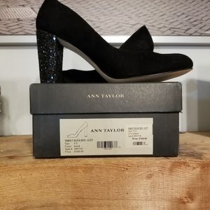 BLACK SUEDE GLITTER HEELS